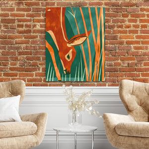 a living room with two chairs and a painting on the wall