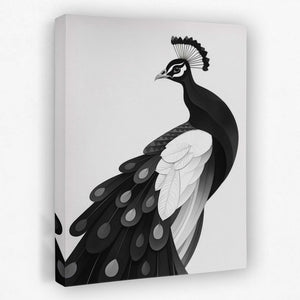 a black and white painting of a peacock