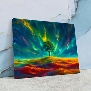 a painting of a tree in the middle of a field