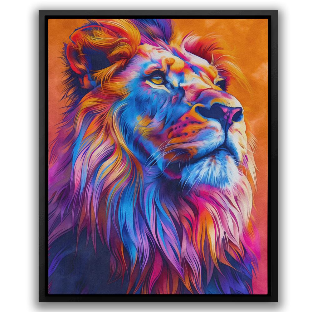 a painting of a lion on an orange background