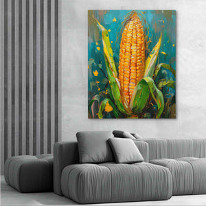 a painting of a corn on the cob in a living room