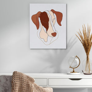 a painting of a dog's face on a white wall