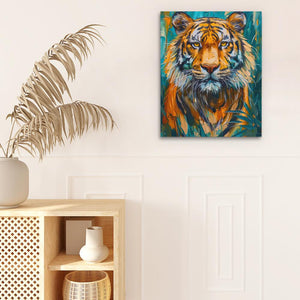 a painting of a tiger on a white wall