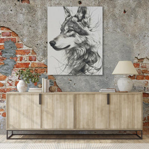 a painting of a wolf on a brick wall