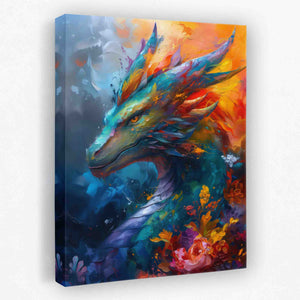 a painting of a colorful dragon on a canvas
