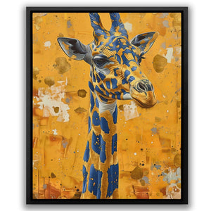 a painting of a giraffe on a yellow background