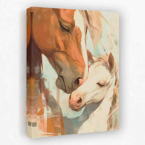 a painting of a horse and a foal