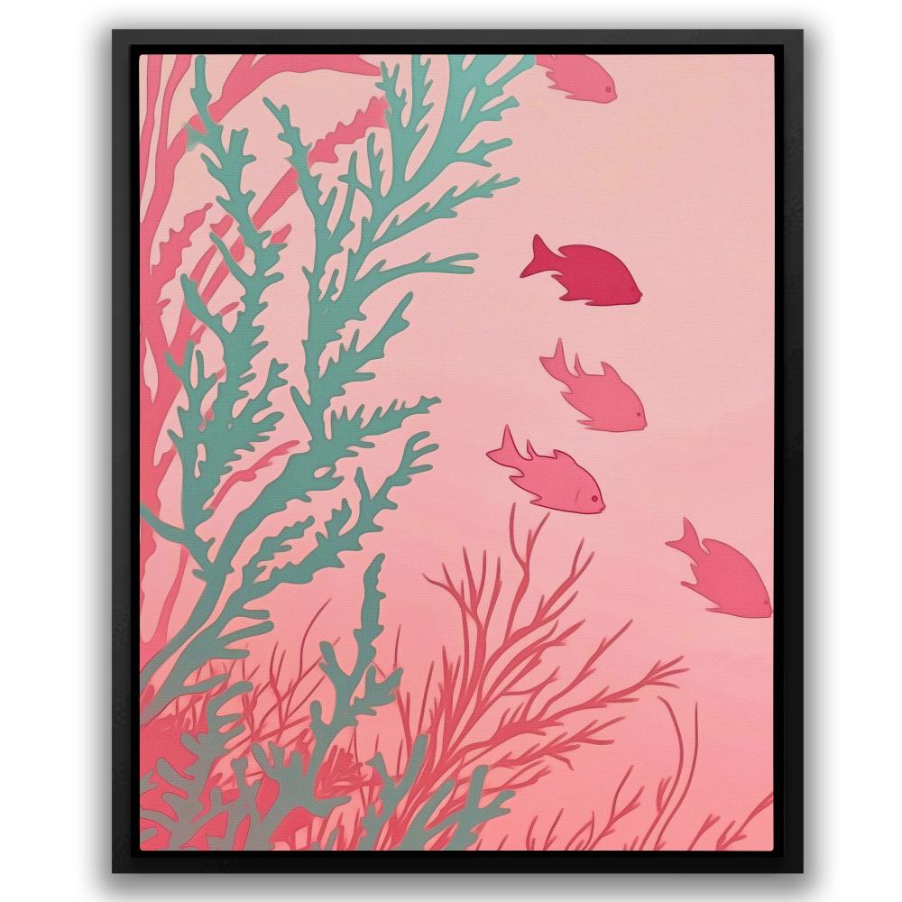 a painting of a coral reef and fish on a pink background