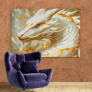 a painting of a white dragon on a wall