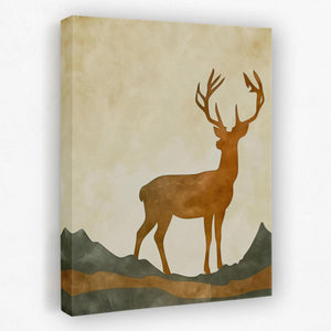 a painting of a deer standing on top of a hill