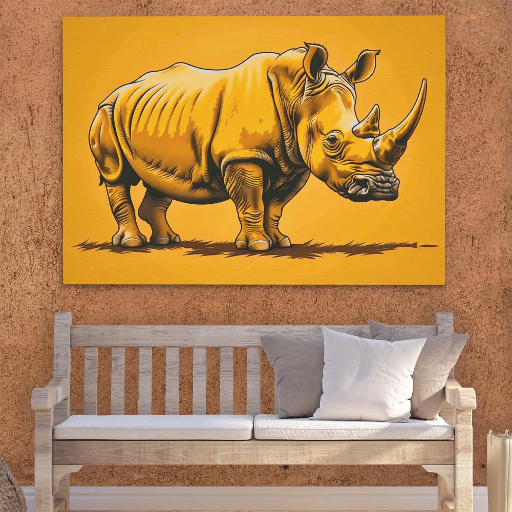 a painting of a rhino on a yellow background