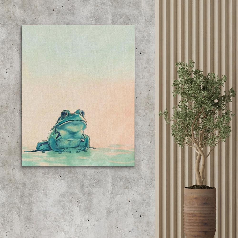 a painting of a frog sitting in the water