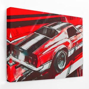 a painting of a red car on a white wall