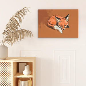a painting of a fox on an orange background