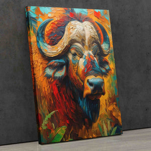 a painting of a buffalo is on display