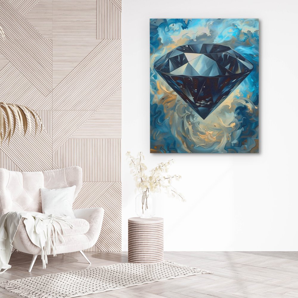 a painting of a diamond on a blue background