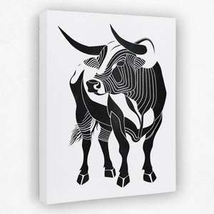 a black and white drawing of a bull