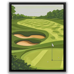 a painting of a golf course with a green