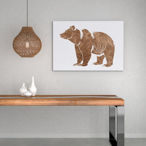 a picture of a bear on a wall above a table