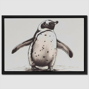 a drawing of a penguin standing in the water