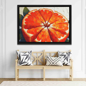 a painting of an orange on a white wall