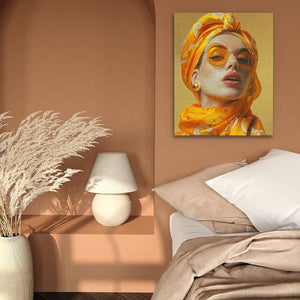 a painting of a woman wearing a yellow head scarf