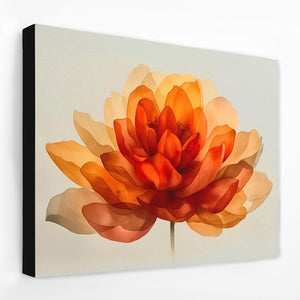 a painting of a large orange flower on a white wall