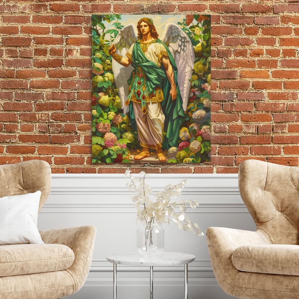 a painting of an angel surrounded by flowers