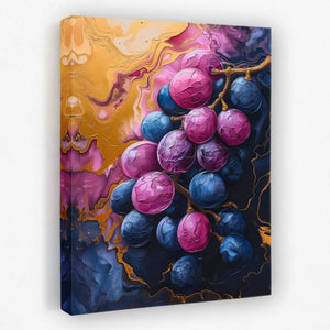 a painting of a bunch of grapes hanging on a wall