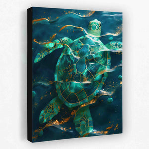 a painting of a turtle swimming in the ocean
