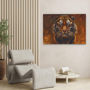 a painting of a tiger in a living room