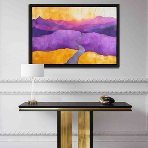 a painting hanging on a wall above a table