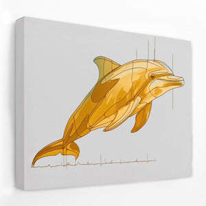 a drawing of a yellow dolphin on a white background