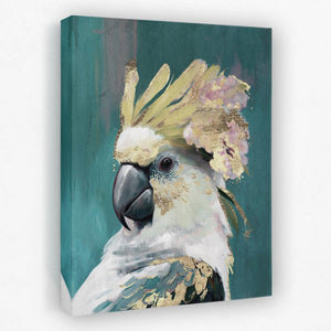 a painting of a parrot with feathers on it's head