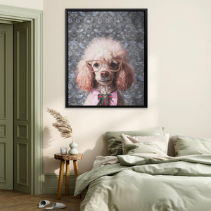 a picture of a poodle wearing a bow tie