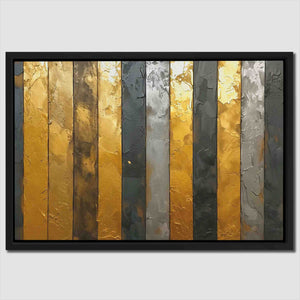 a painting of yellow and grey stripes on a white wall