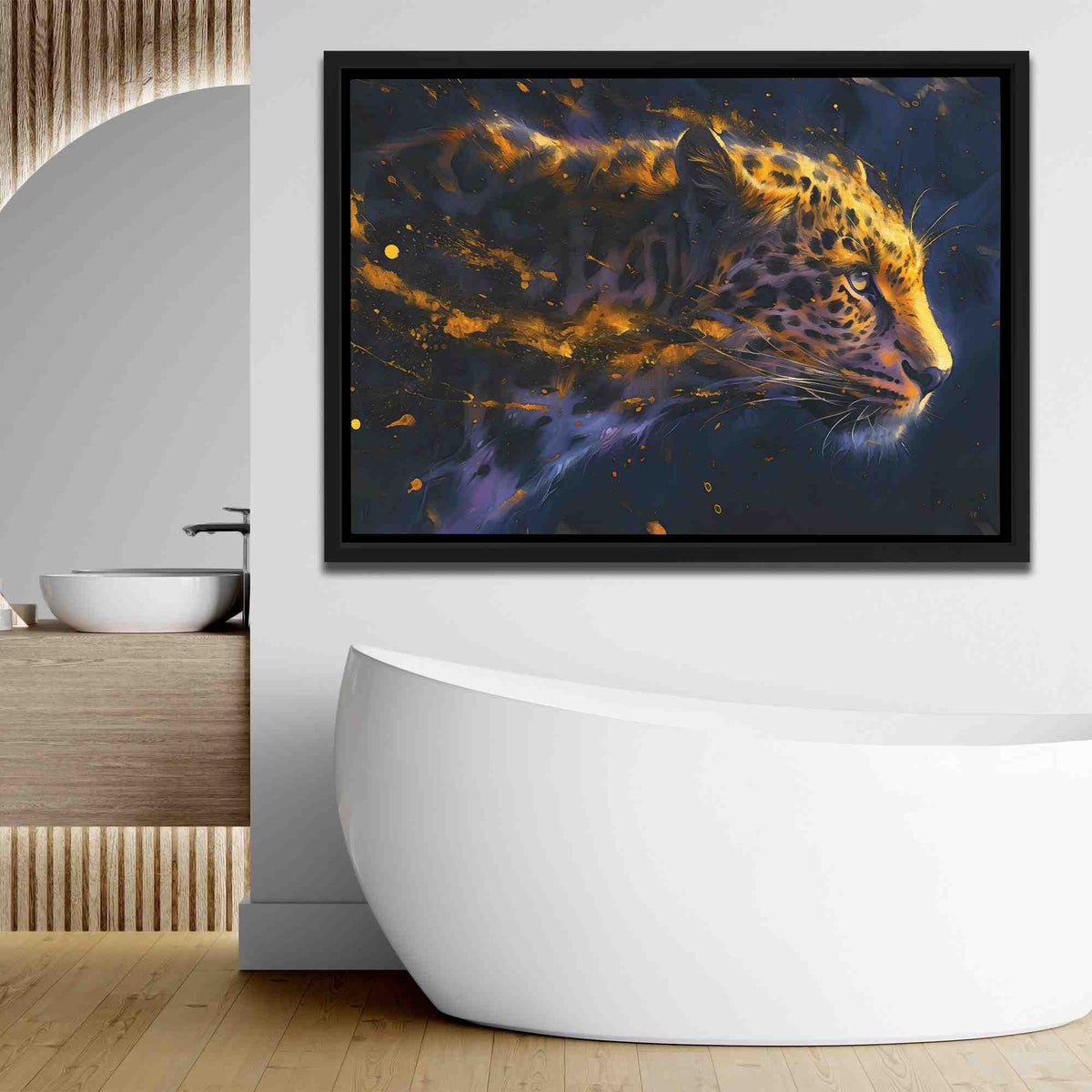 a picture of a leopard in a bathroom