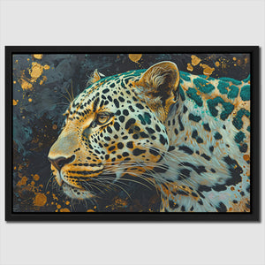 a painting of a leopard on a black background