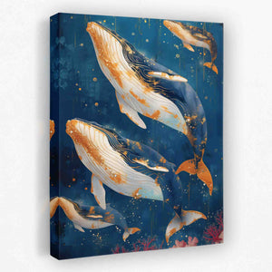 a painting of a group of fish swimming in the water