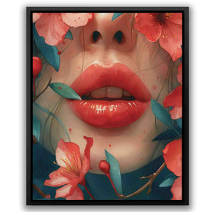 a painting of a woman's lips and flowers