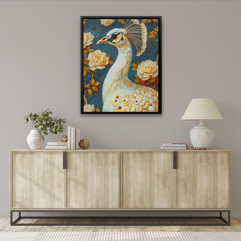 a painting of a peacock surrounded by flowers