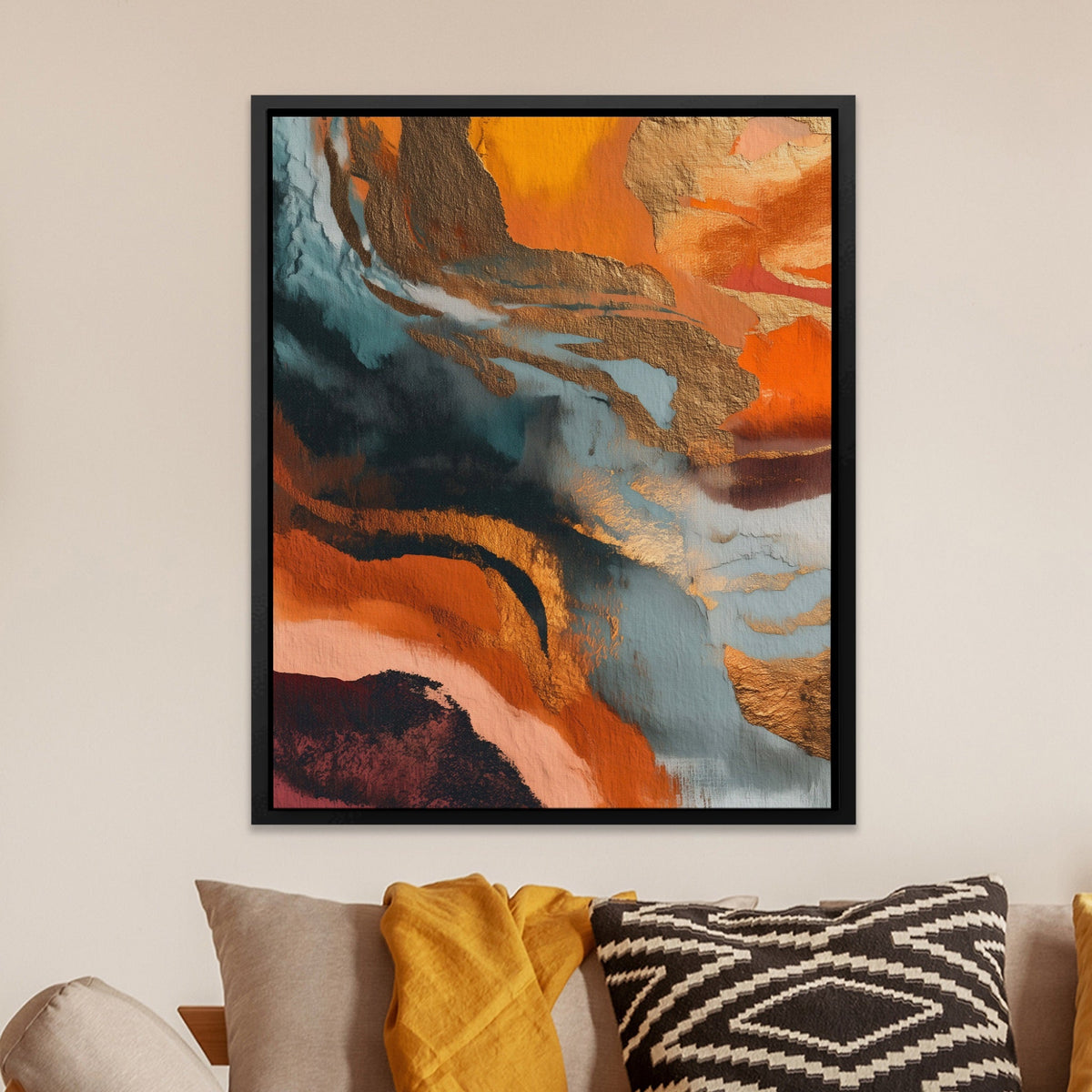 Dark Navy Tide canvas wall art, room view