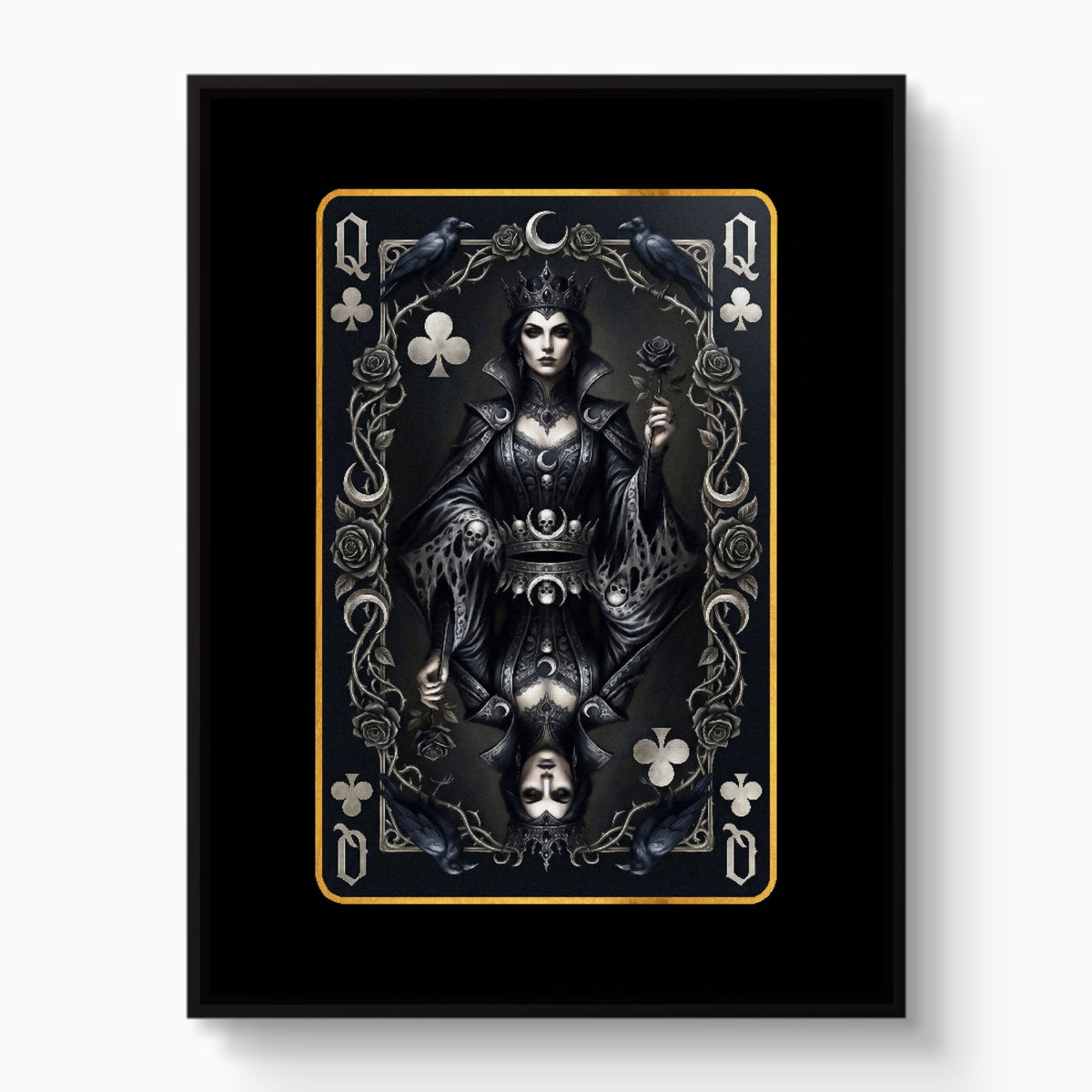 Dark Queen Of Clubs Card — dark queen of clubs card white studio framed black