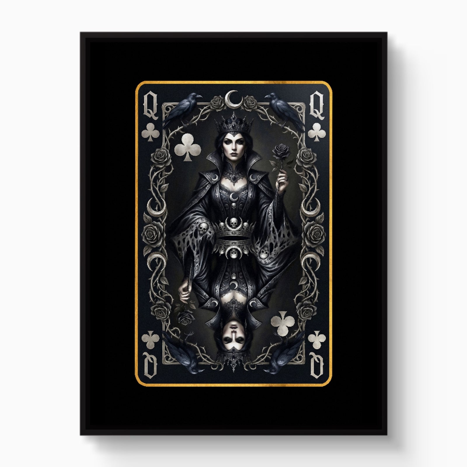 Dark Queen Of Clubs Card — dark queen of clubs card white studio framed black