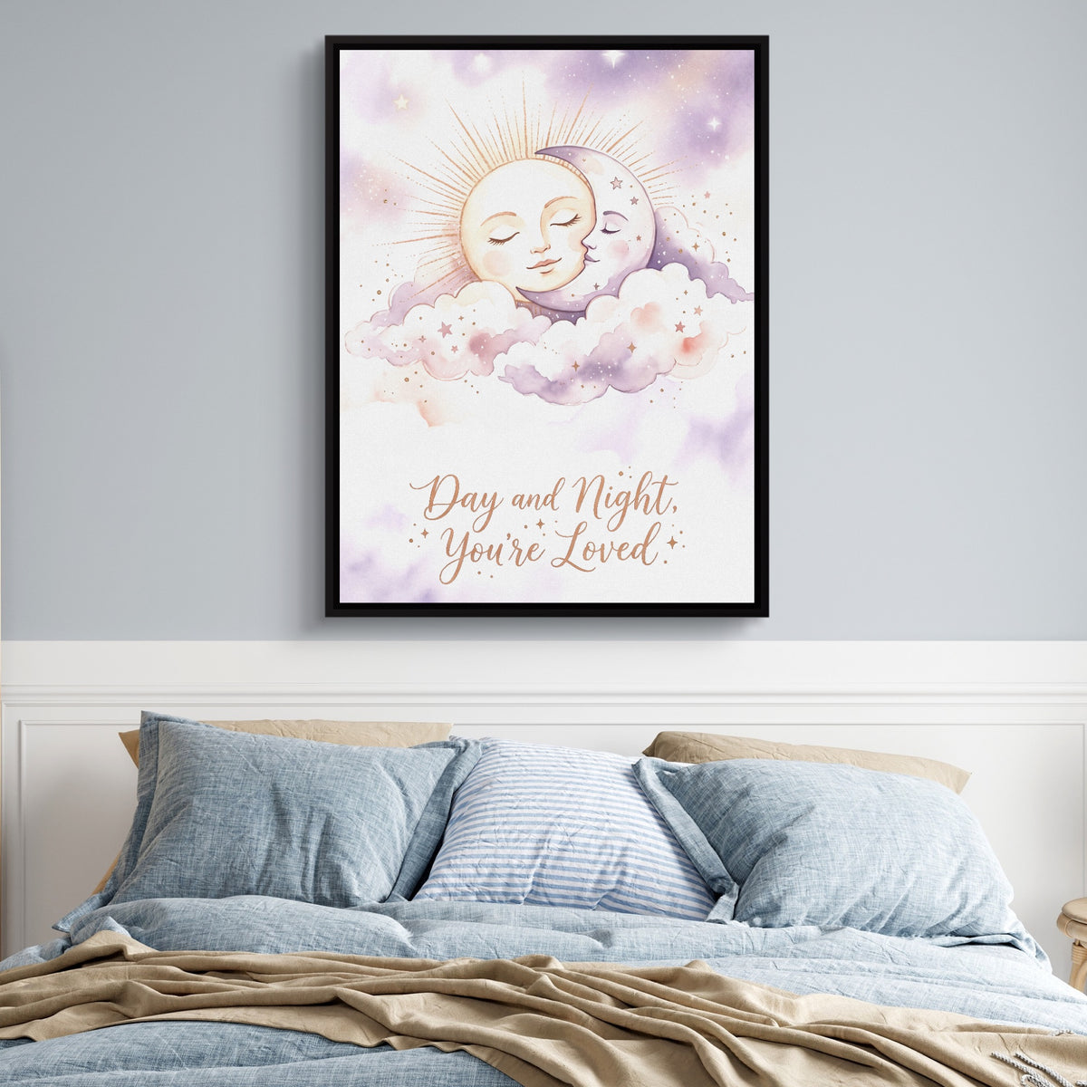 Day and Night, You're Loved — day and night, you're loved sq blue bedroom 1port framed black