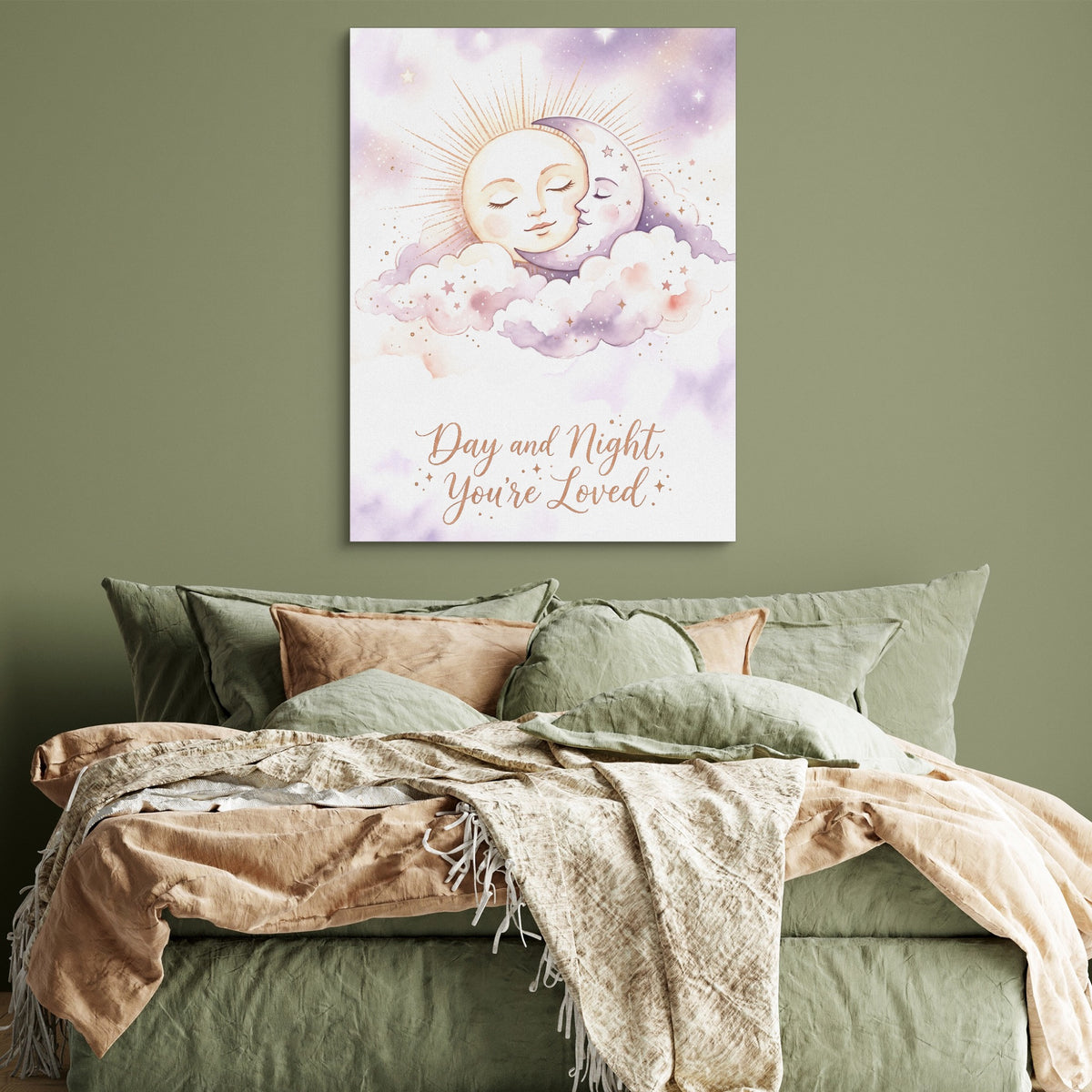 Day and Night, You're Loved — day and night, you're loved sq green bedroom 1port flush print