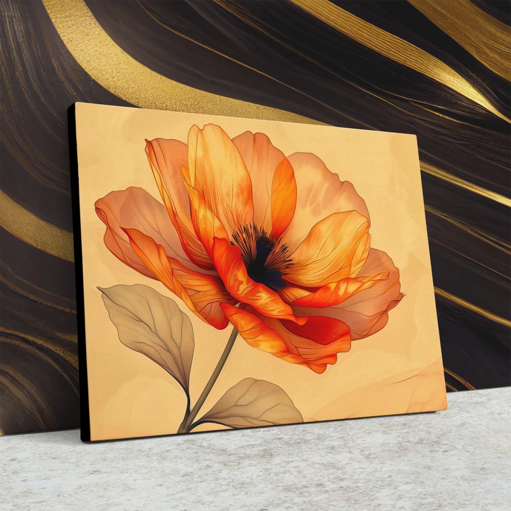 a painting of an orange flower on a yellow background