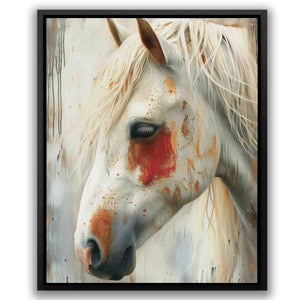 a white horse with a red spot on its face