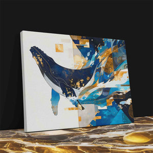 a painting of a humpback whale on a black background