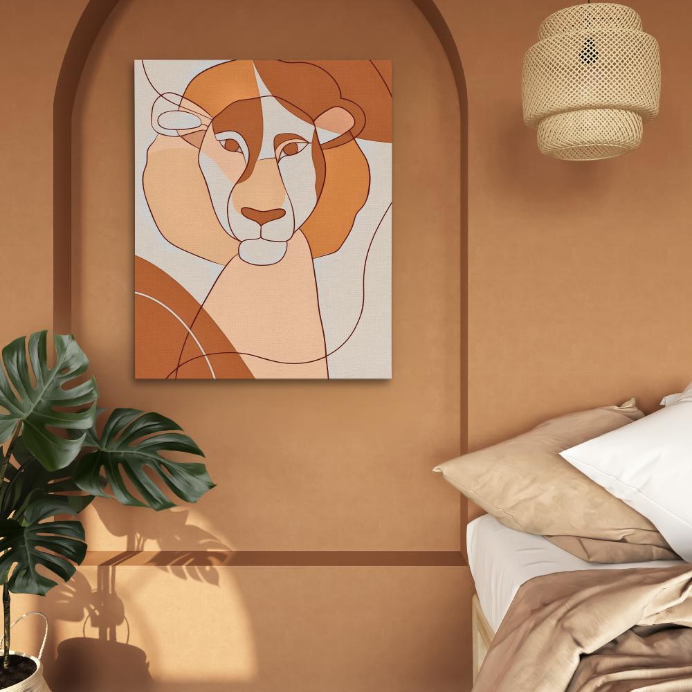 a painting of a lion on a white wall